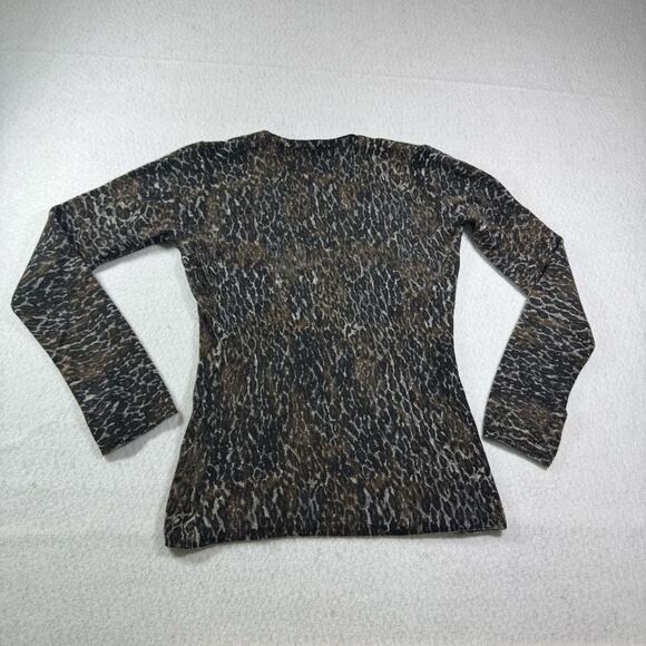 Tweeds 100% 2 Ply Cashmere Leopard Animal Print LS Size Small V Neck Sweater Top - Picture 9 of 9